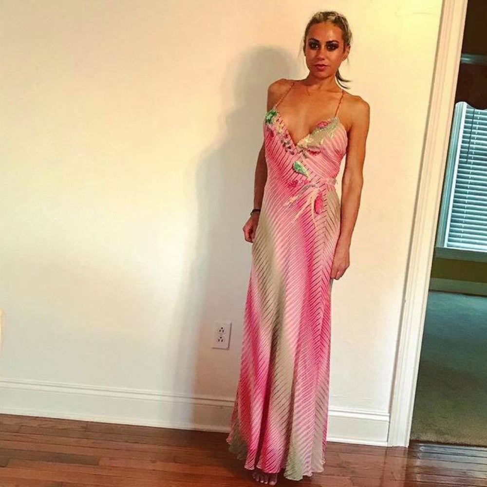 BCBG sequined wrap gown